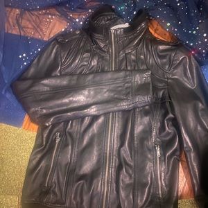 GUESS VINTAGE BLACK GENUINE LEATHER SUBTLE BOMBER Jacket LUX CLASSIC XS SM M